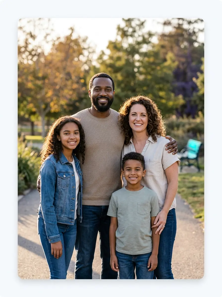 Sharpened family photo with clear detail and natural color