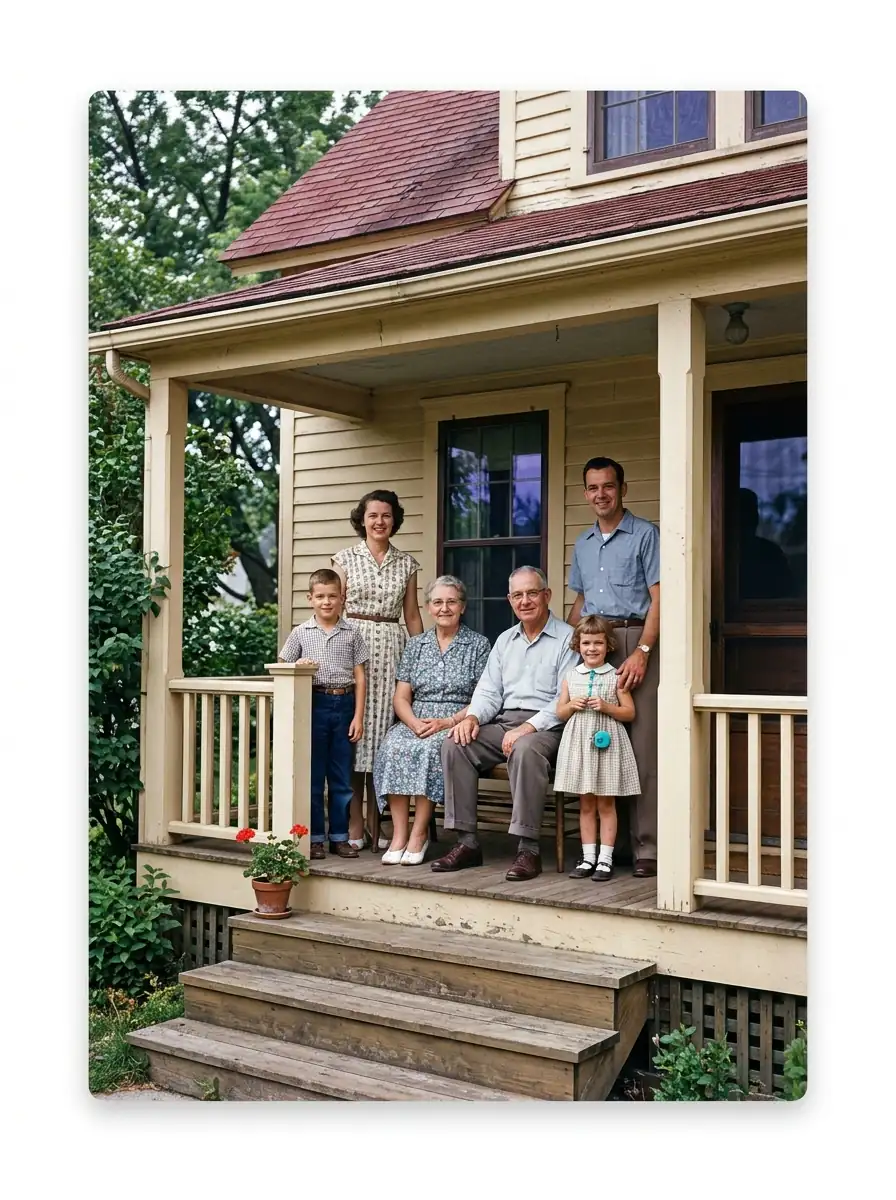 Restored vintage family photo with natural color added