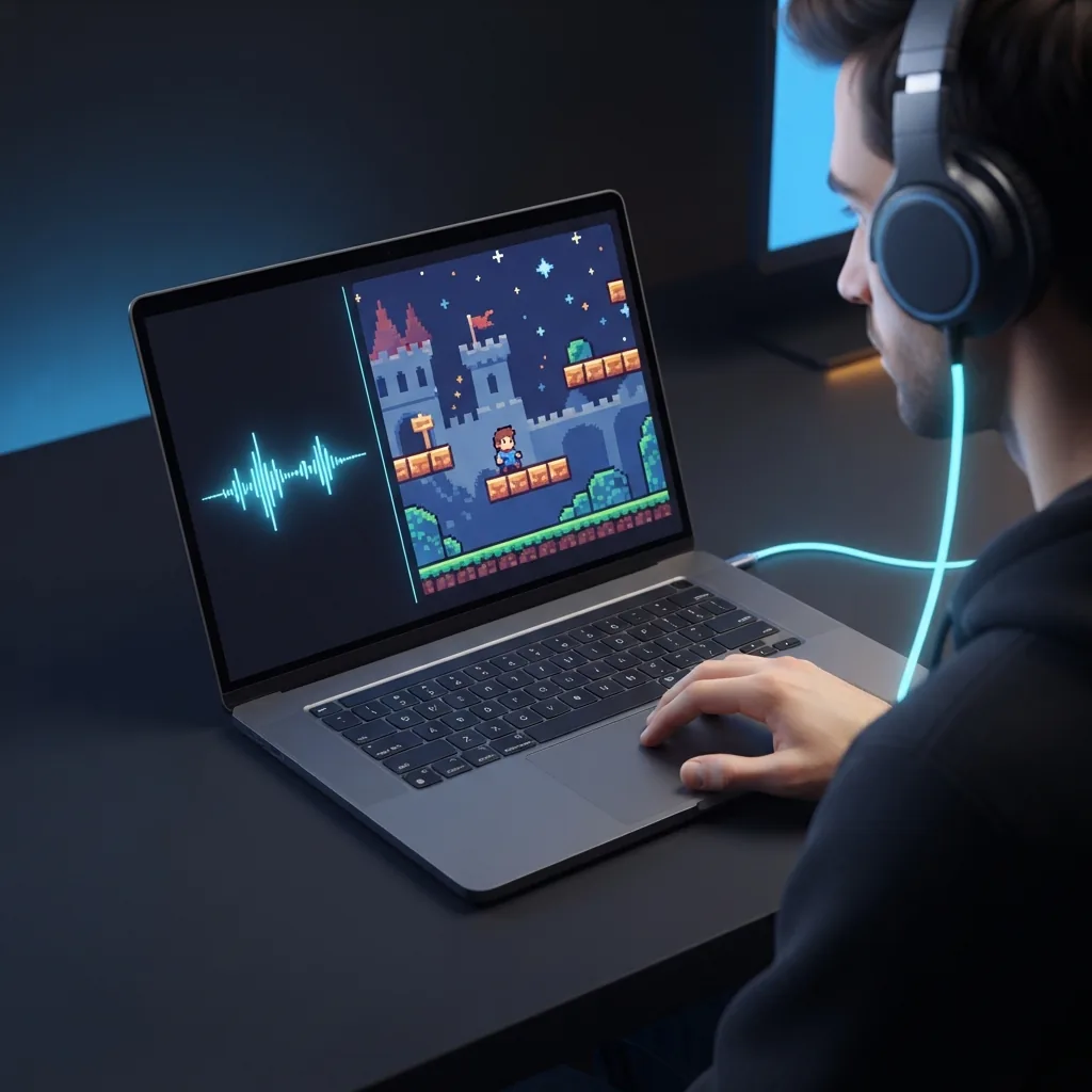 Indie game developer creating retro chiptune background music