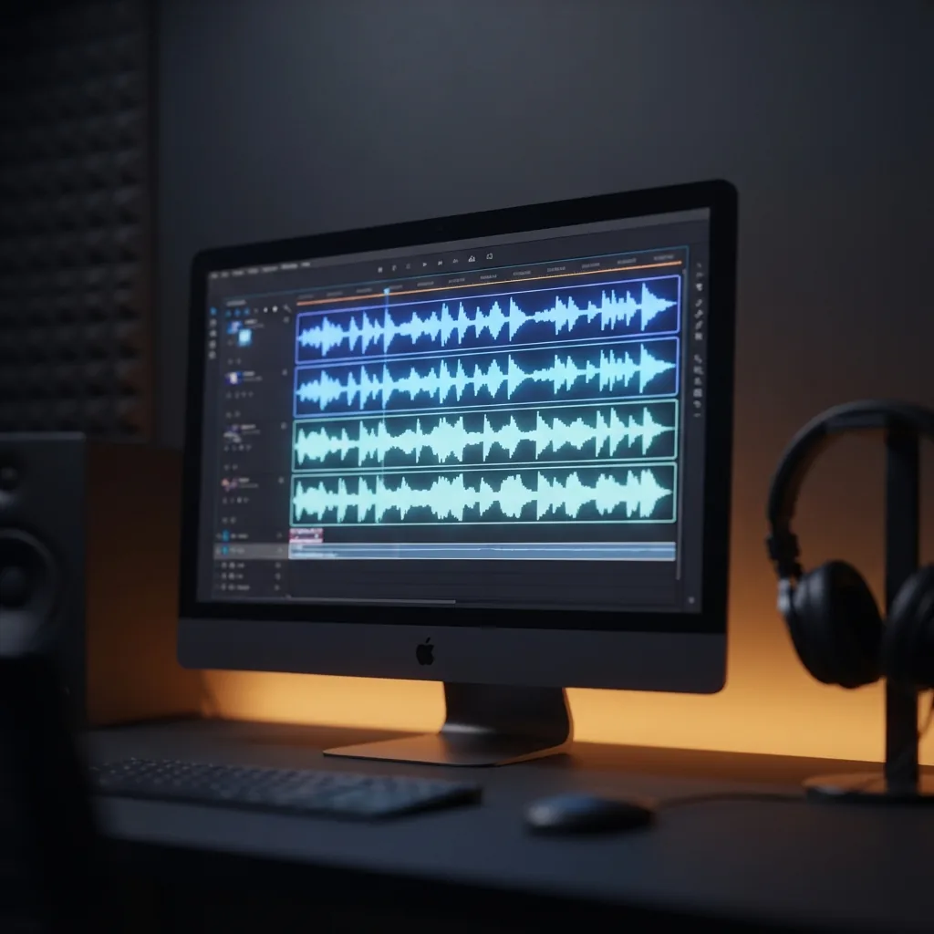 Video editor adding retro 8-bit arcade music to an online edit