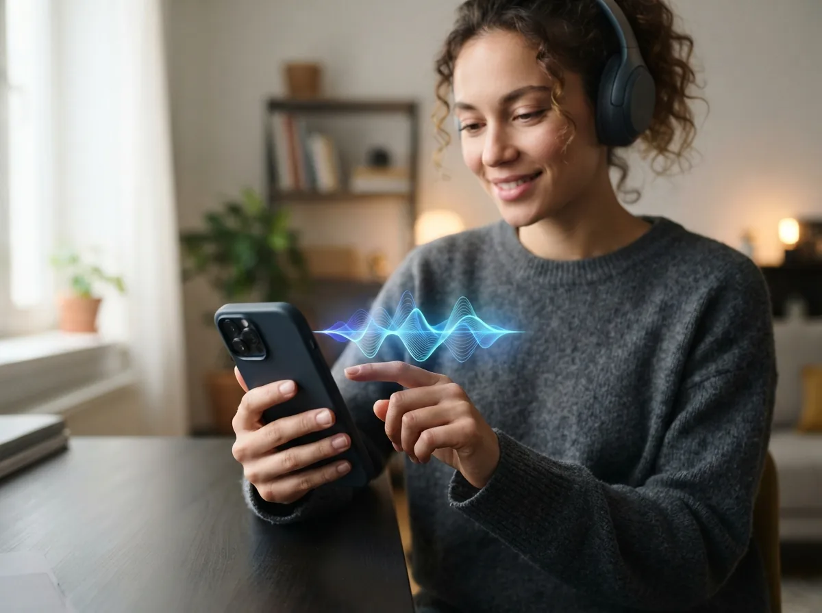 Music model comparison screen with waveform cards and a person listening