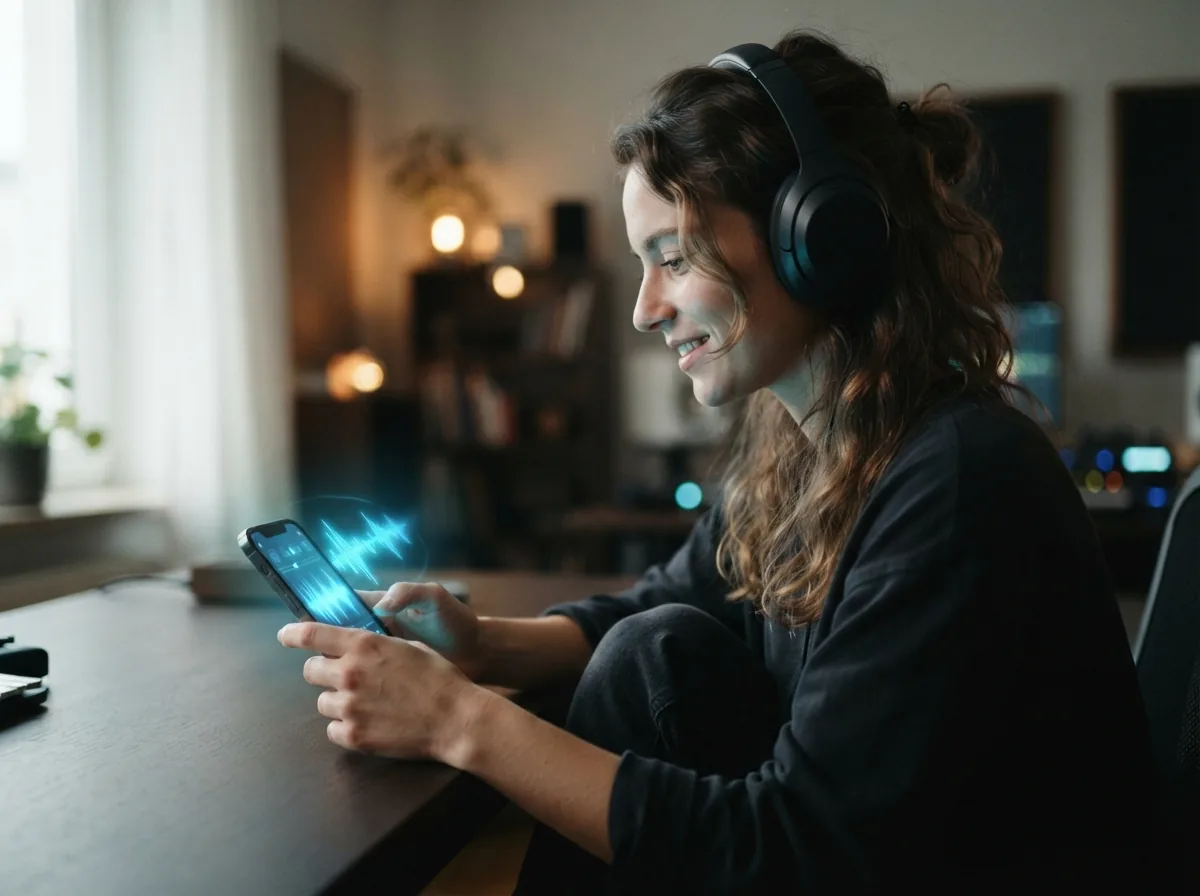 User refining a music prompt and lyrics in a blue glowing interface