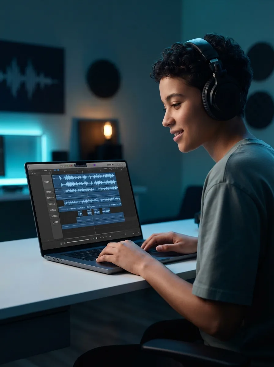 Person previewing a finished hip hop song in OnMusic AI