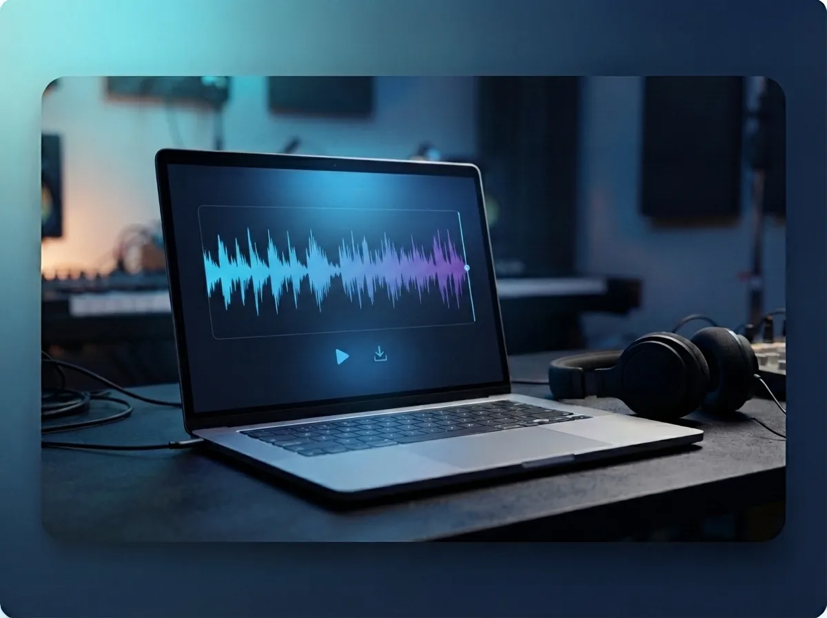 Person previewing and downloading a finished house music audio file
