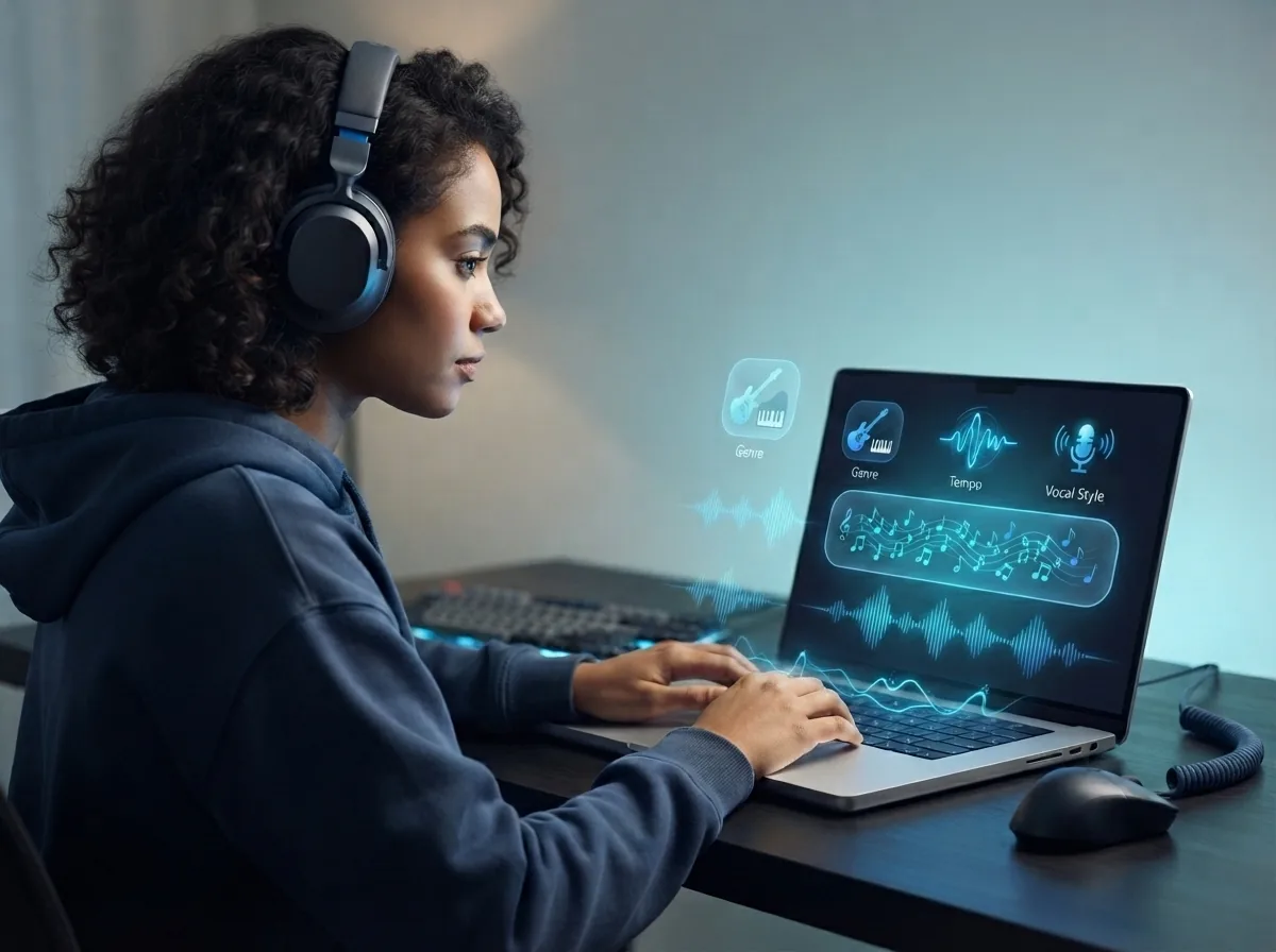 Maya typing a music prompt and lyrics for Google Lyria 3.5