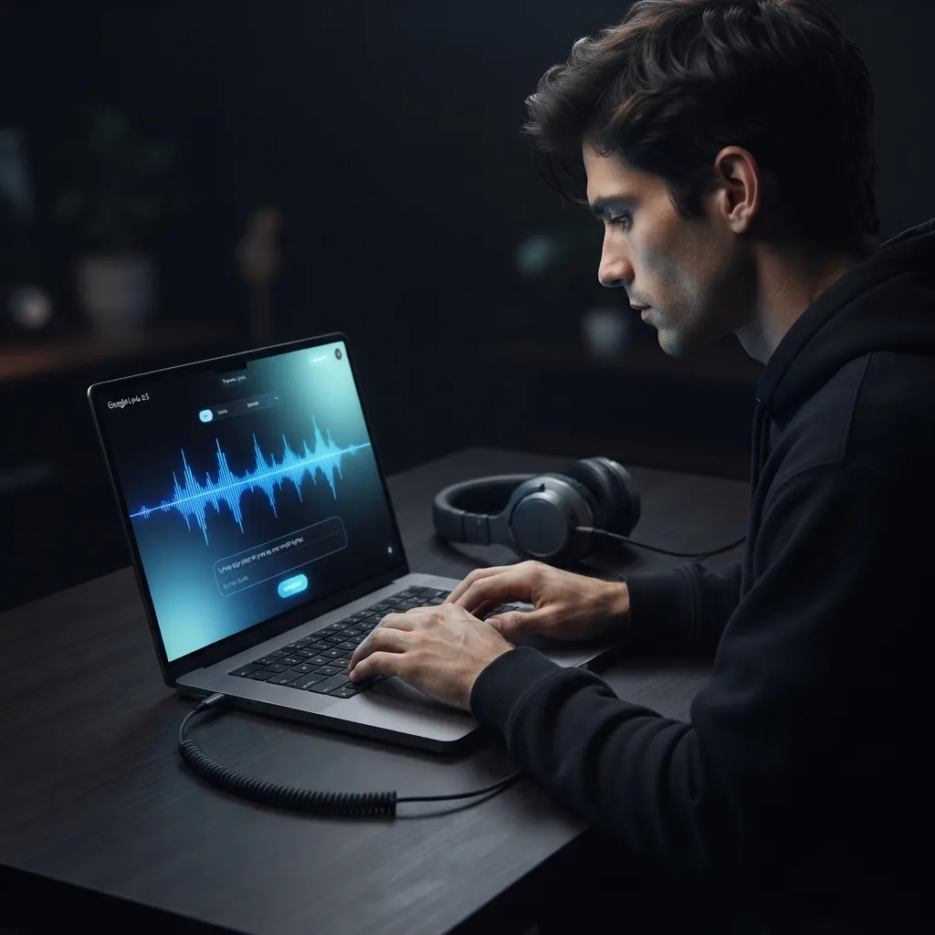 Person turning written lyrics into a finished AI song on a laptop