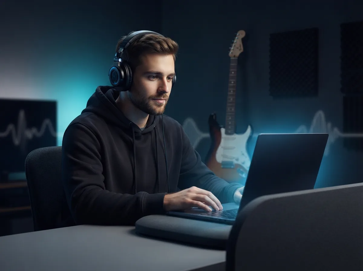 Person exploring different metal music styles on a laptop