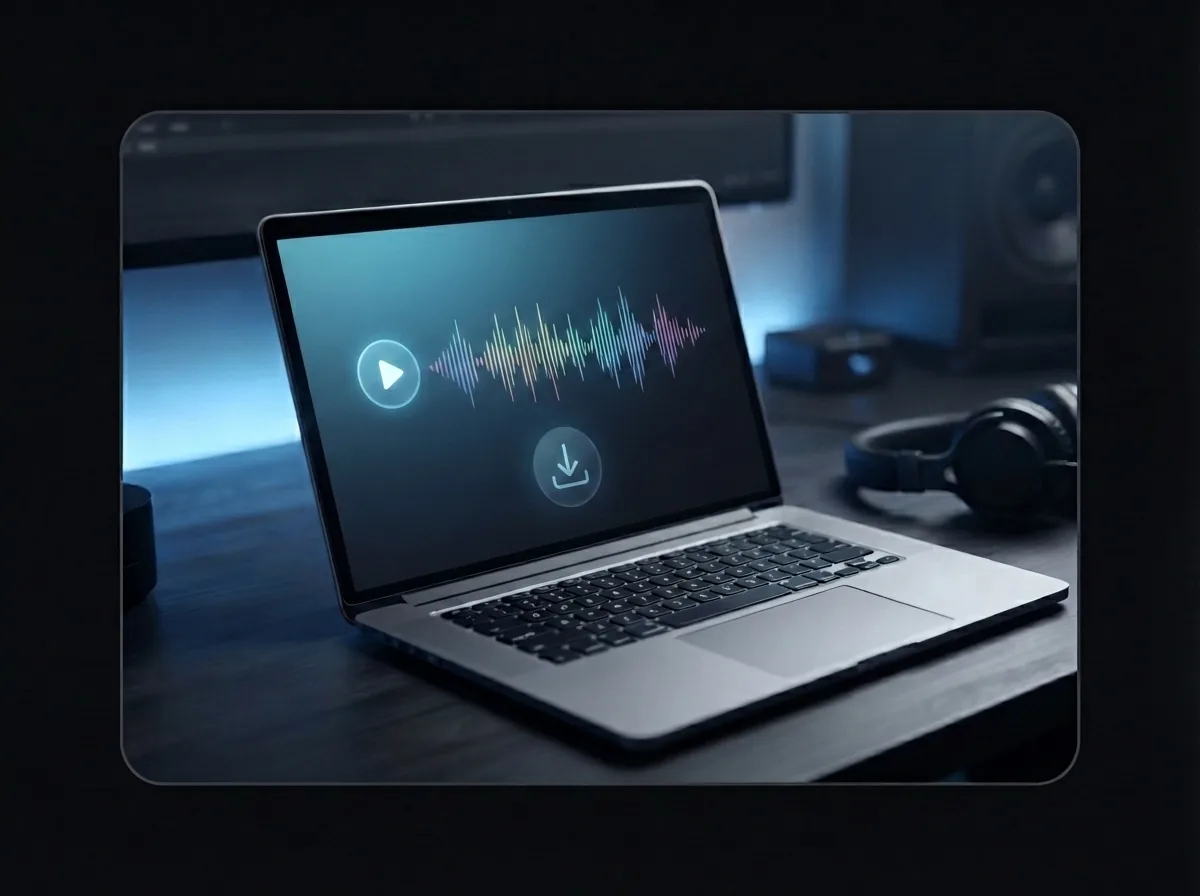 Maya previewing and downloading her finished song on the same laptop