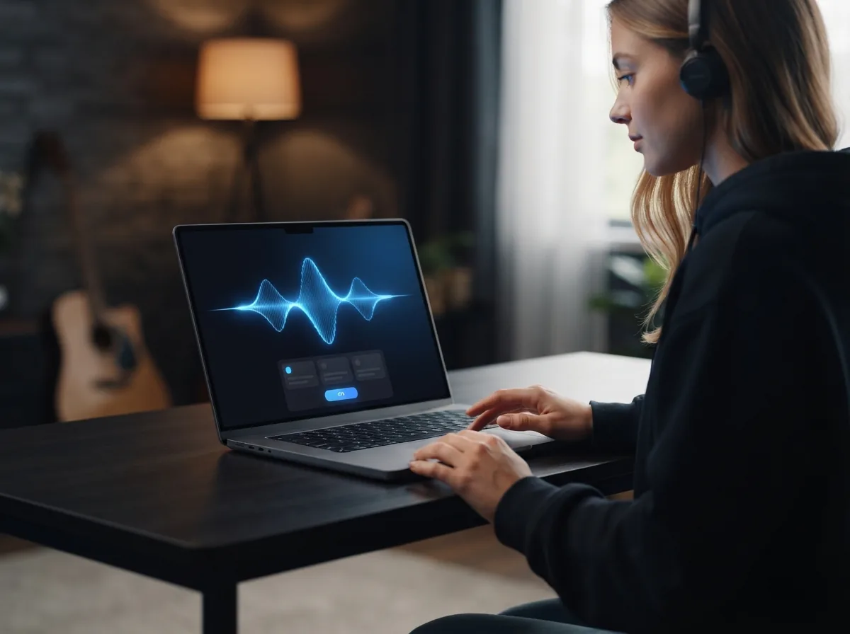 Audio player screen highlighting strong AI vocals during music playback
