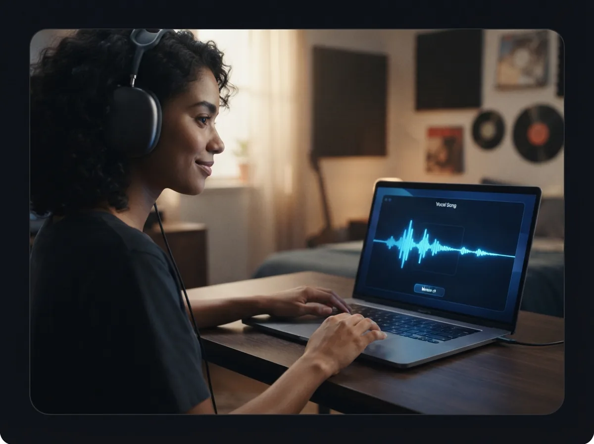 Maya opens Mureka v9 on her laptop and selects a song setup