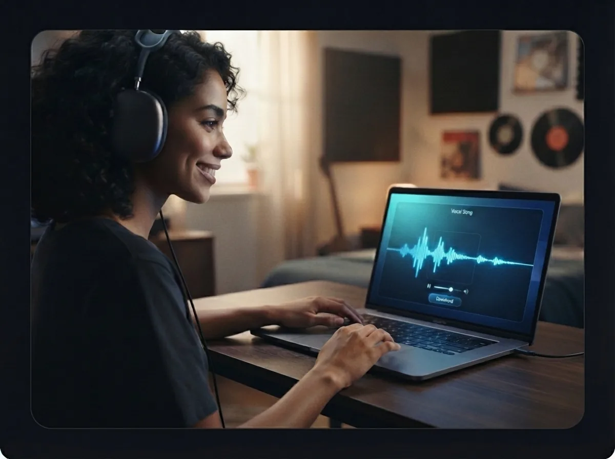 Maya previews and downloads finished music created with Mureka v9