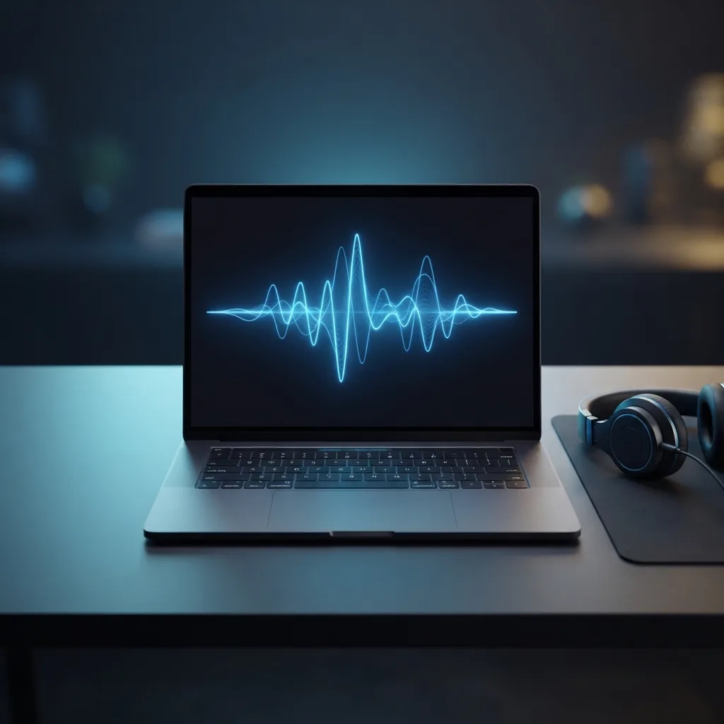 Person turning written lyrics into a song on a laptop