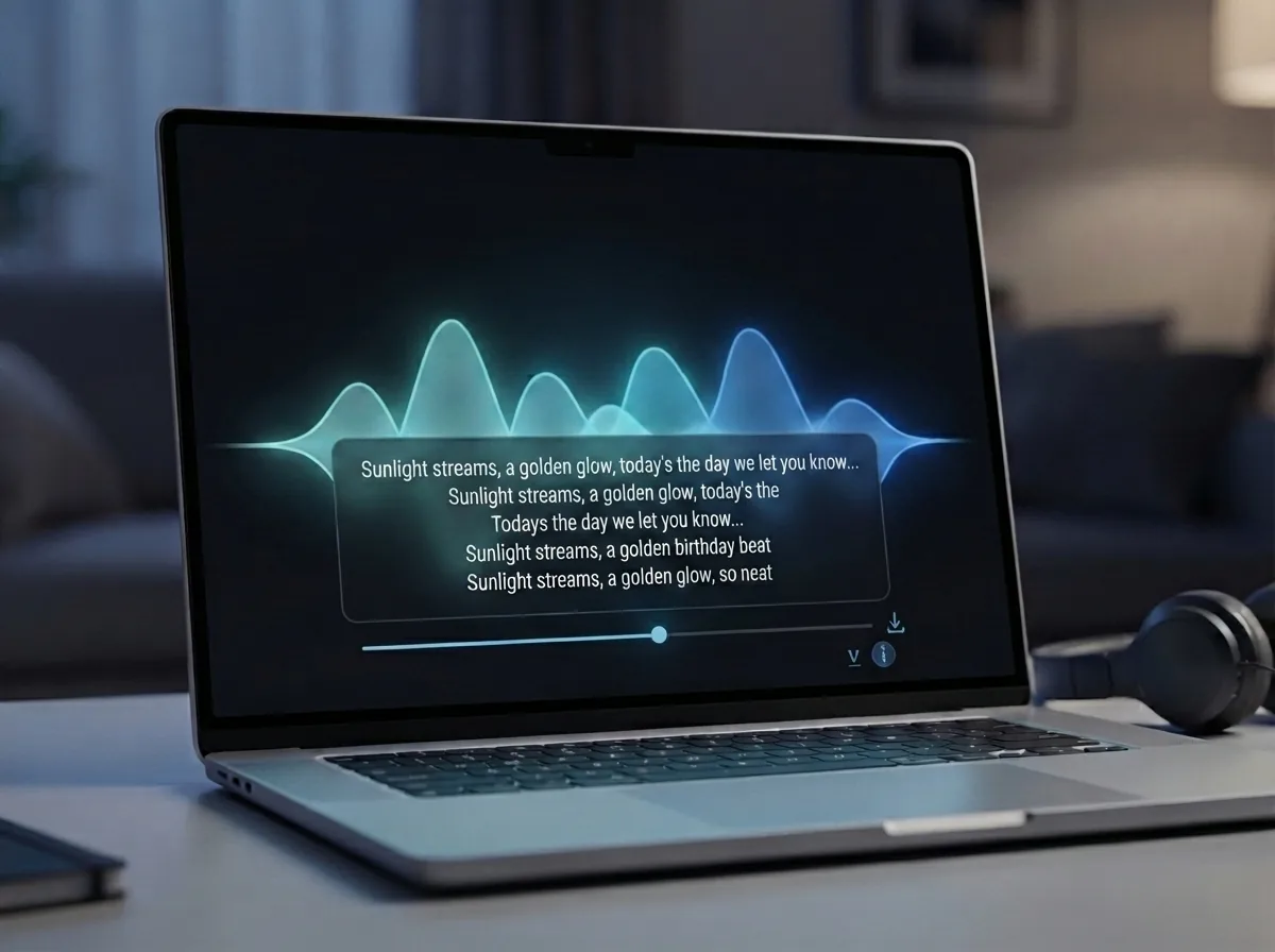 Person playing and downloading a finished pop song on a laptop