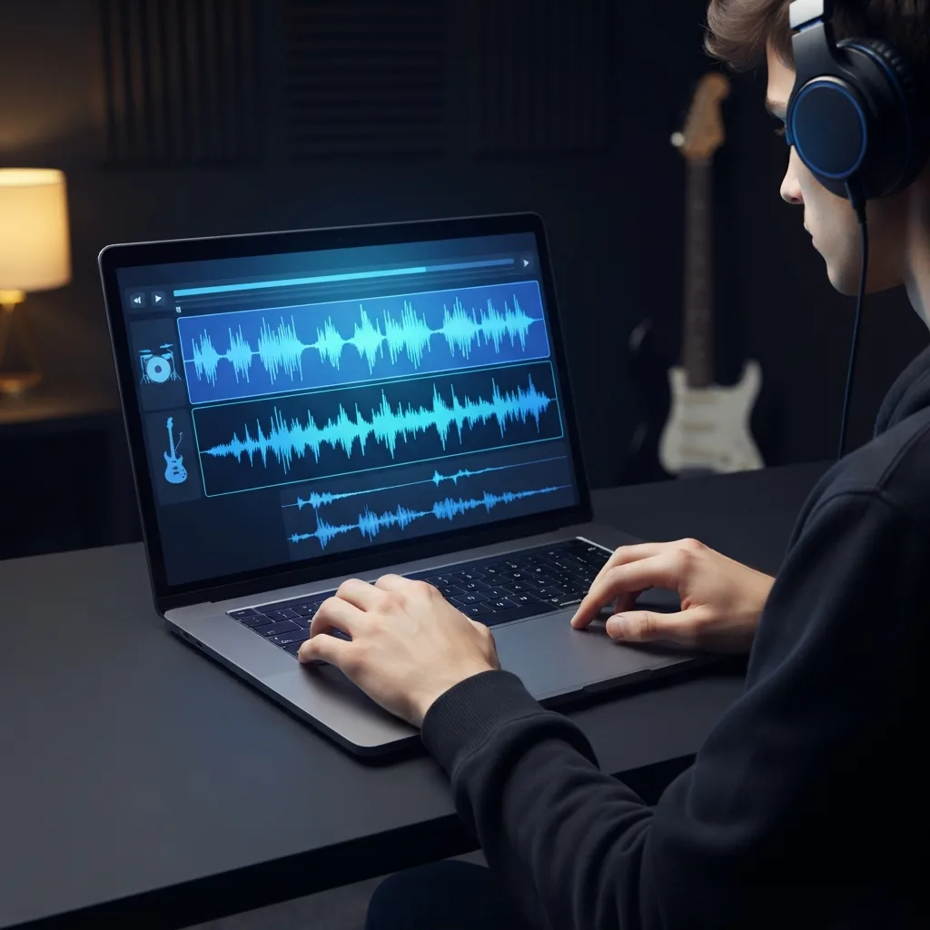 Bedroom creator building a rock demo with drum and riff ideas
