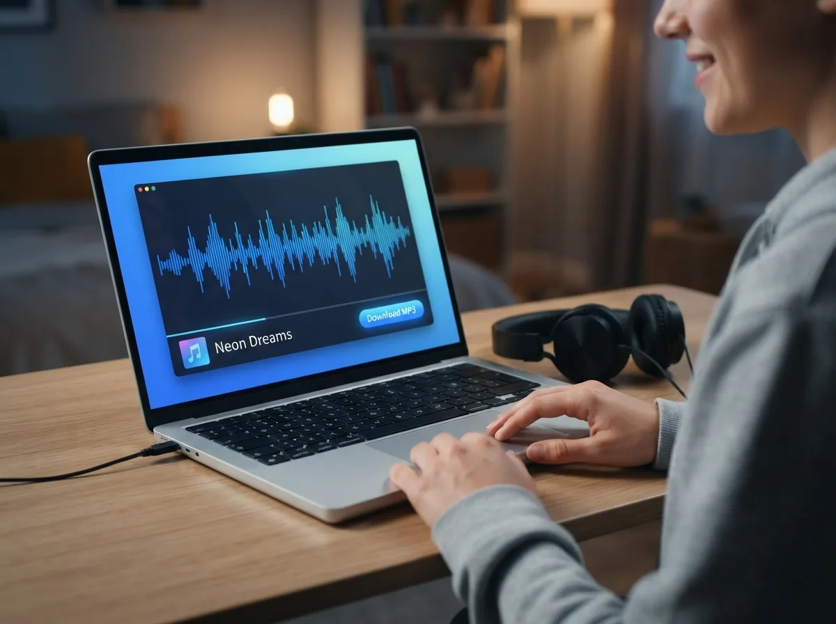 Listening to the finished song playback with headphones and viewing the MP3 download button