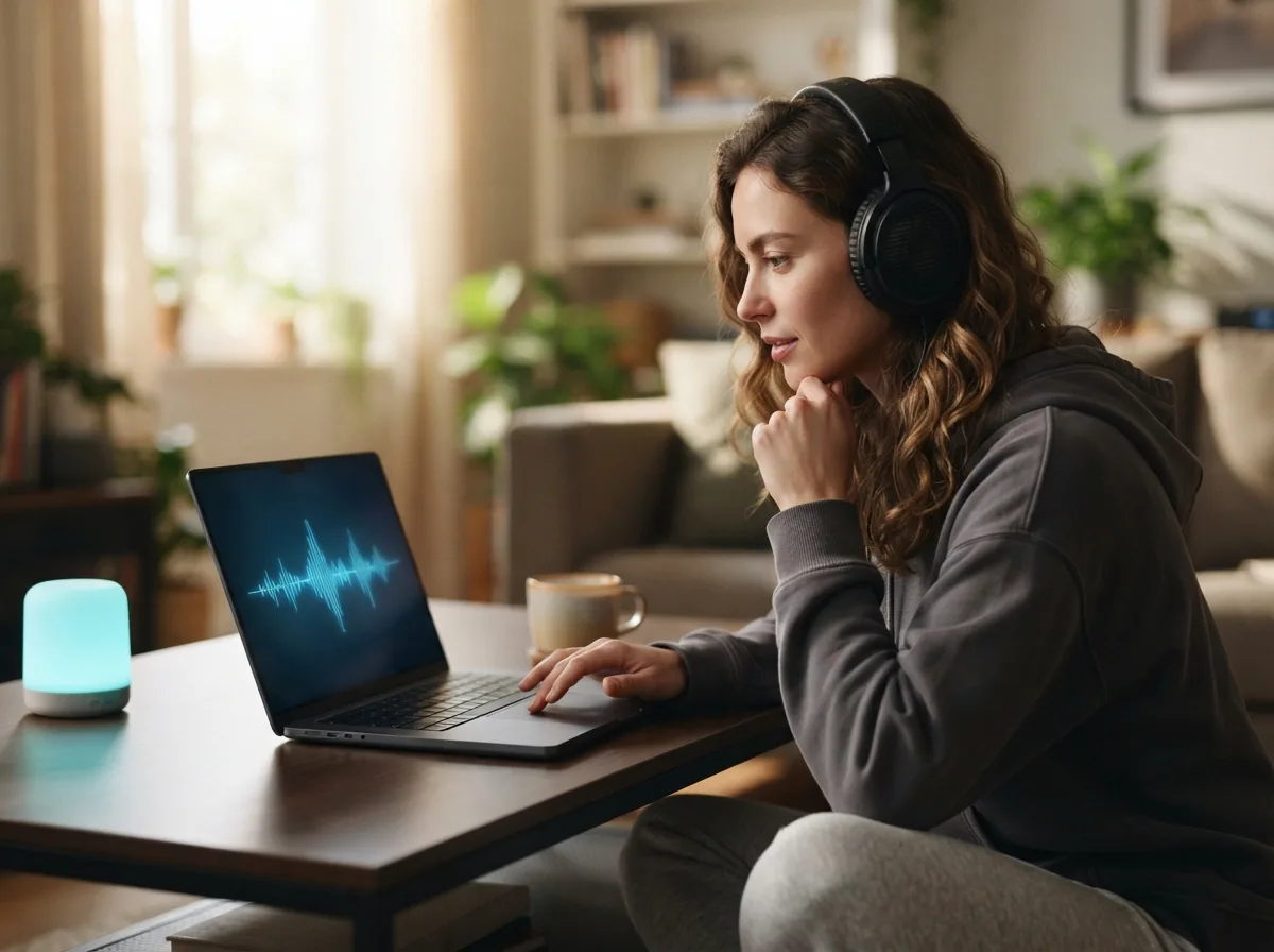 Person creating long-form instrumental music on a laptop