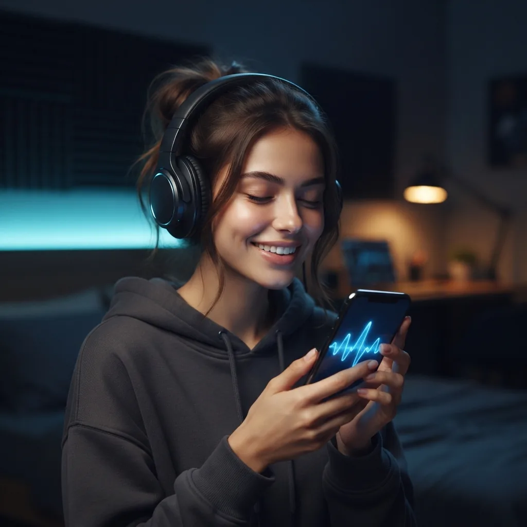 Person listening closely to AI vocals quality on a phone